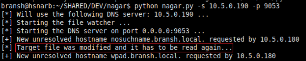 Nagar.py shows the target.txt file was modified, and it is aware of that