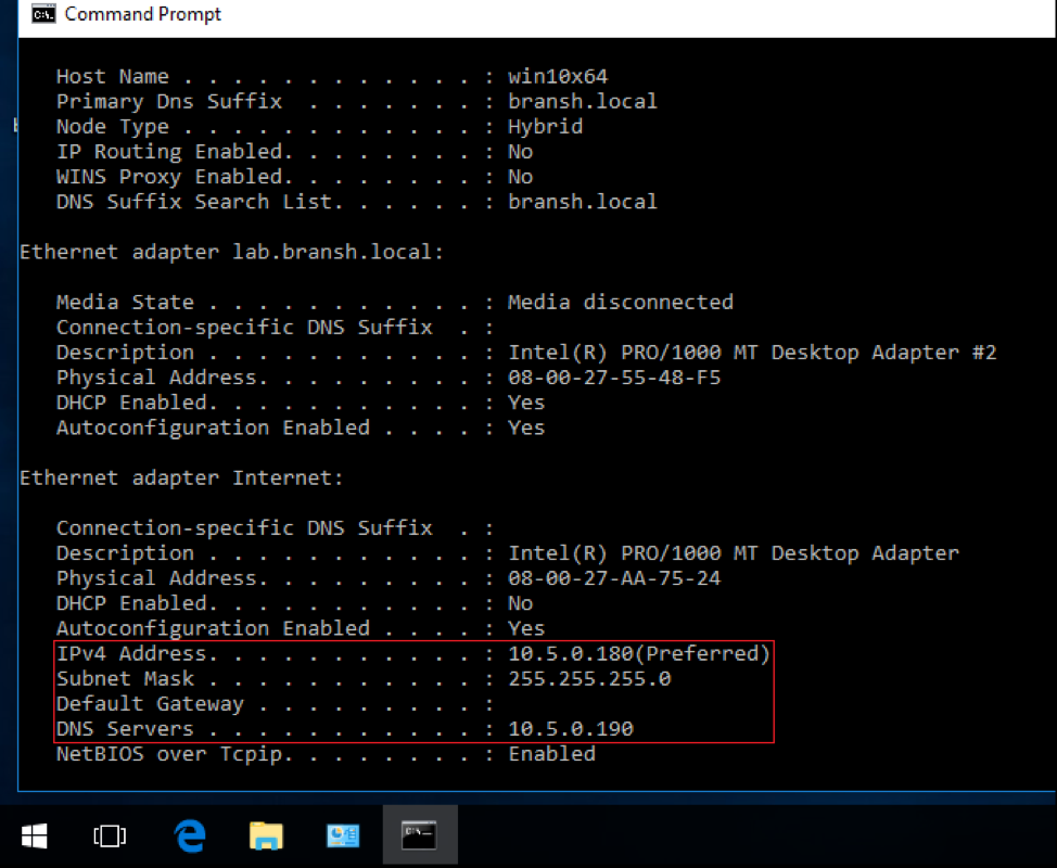 Network Configuration of victim