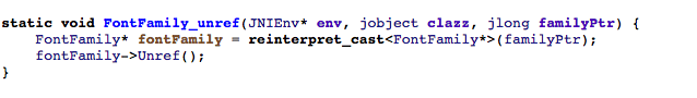 JSON Vulnerabilities (static void FontFamily_unref)