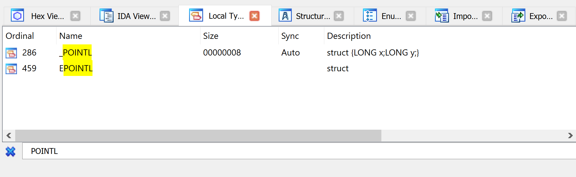 How to check if POINTL structure is defined in IDA Pro - Versprite VS Labs Reverse Engineering Tutorial