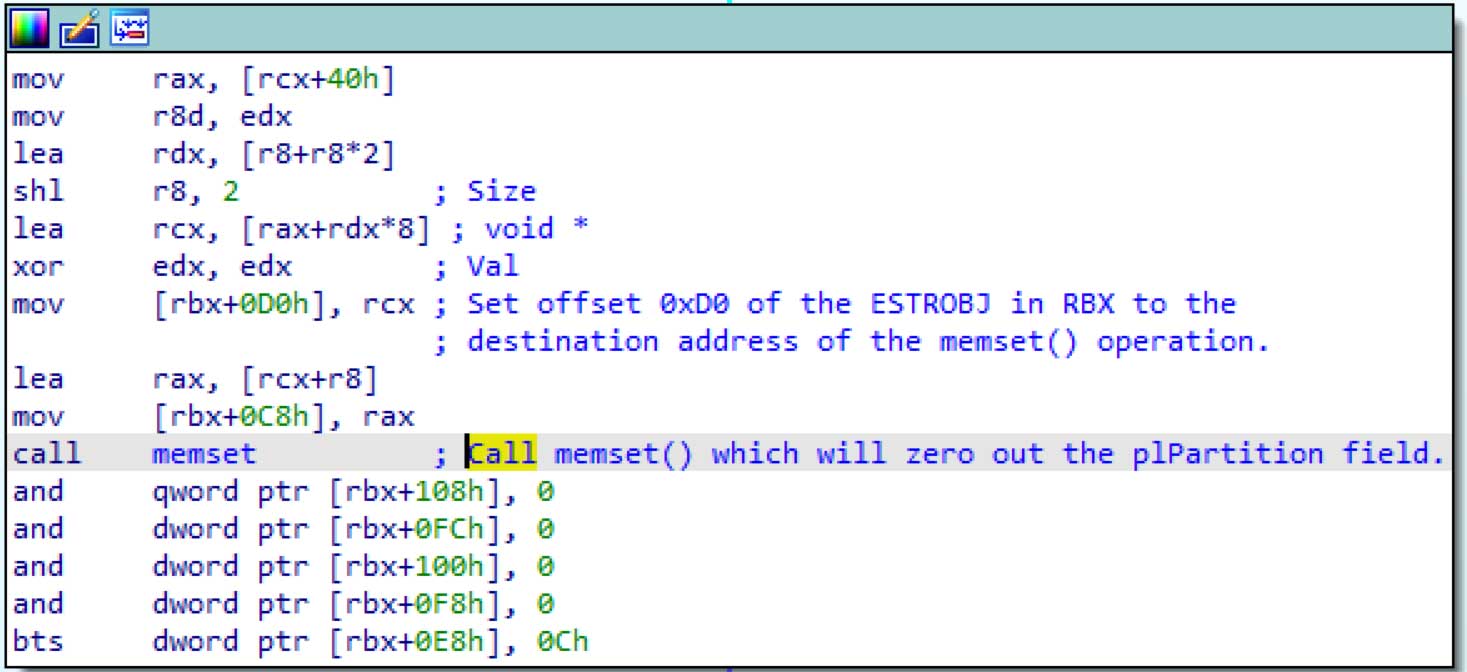 Zero out the memory of ESTROBJ structure