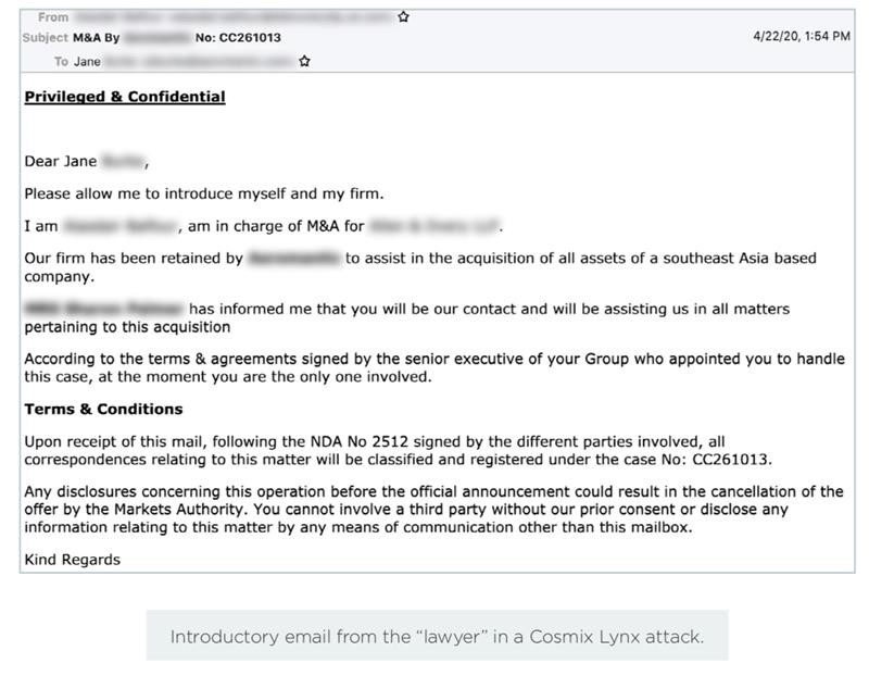 Example BEC email targeting a company executive