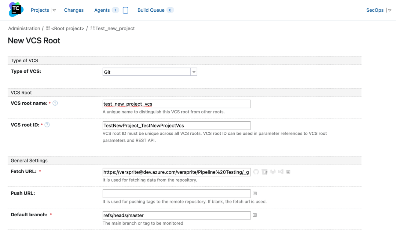 TeamCity VCS root ID fetch URL Authentication method | VerSprite Cyber Security DevSecOps