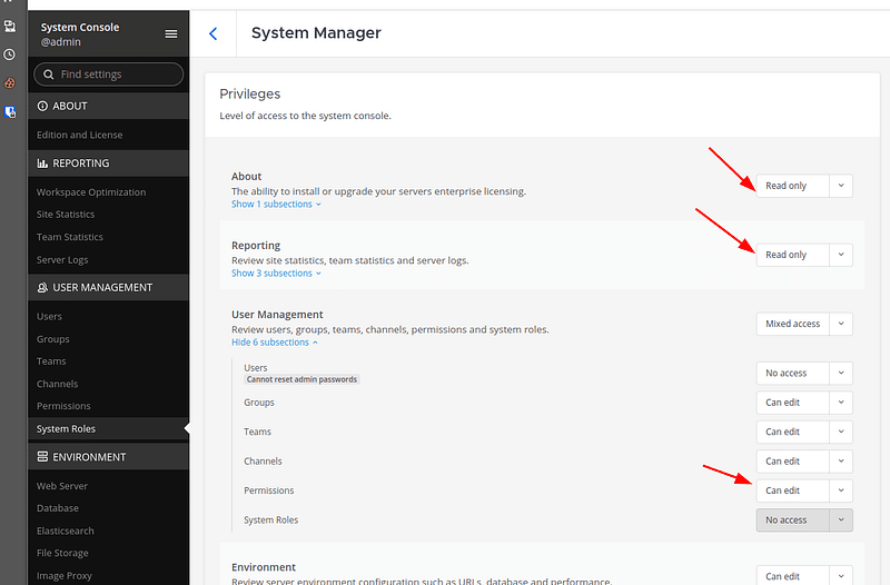 System Manager user permissions.