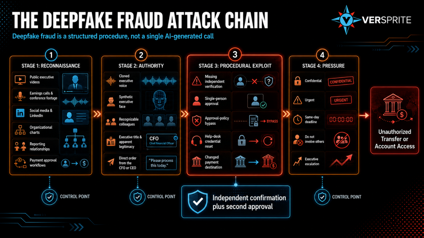Deepfake Fraud Attack Chain infographic
